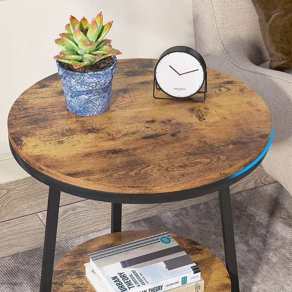 Industrial End Table， Round Side Table Table Small Coffee Accent Table