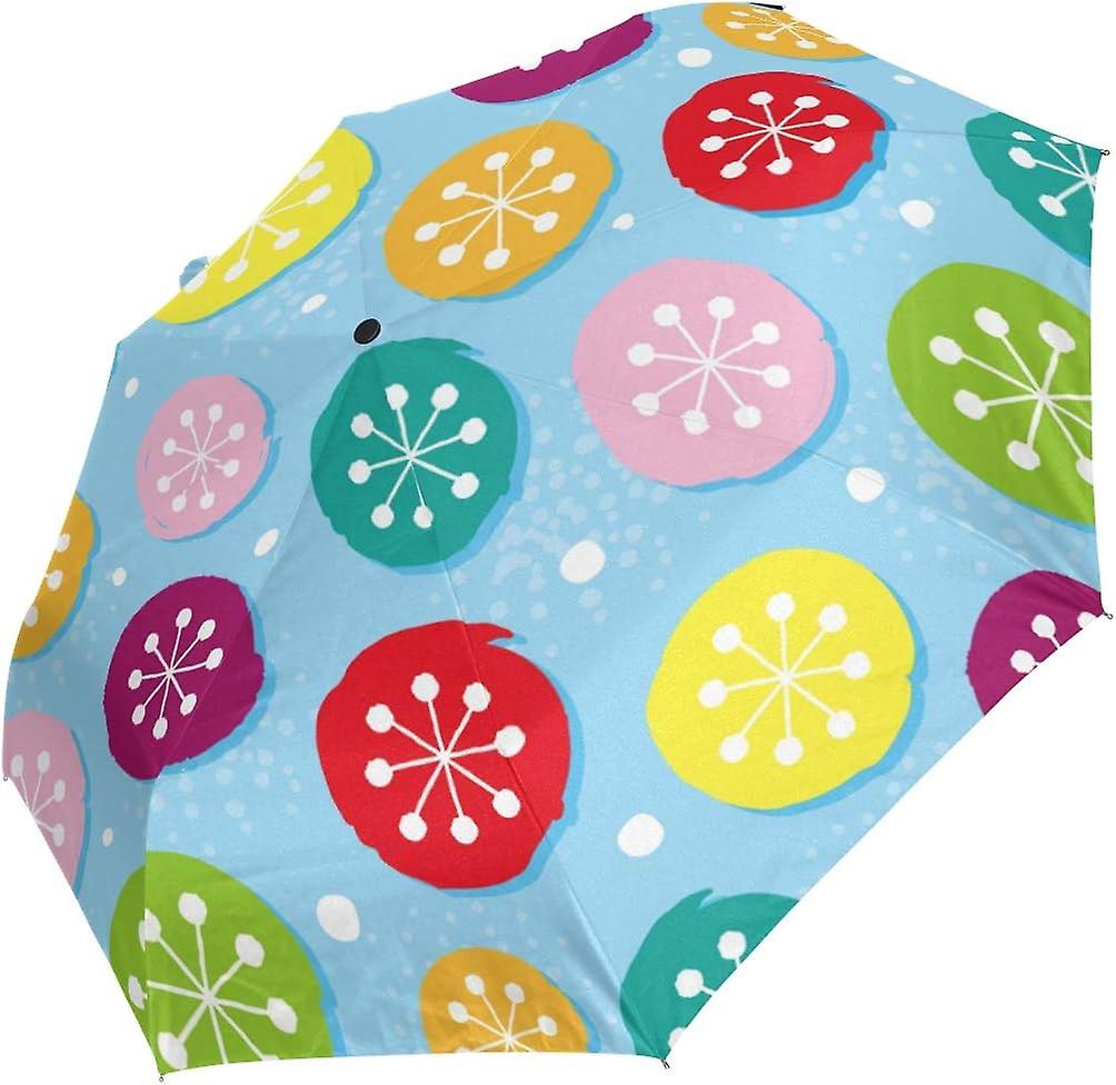 Travel Umbrella Automatic Windproof Foldable Umbrella Colorful Dot With Snowflakes