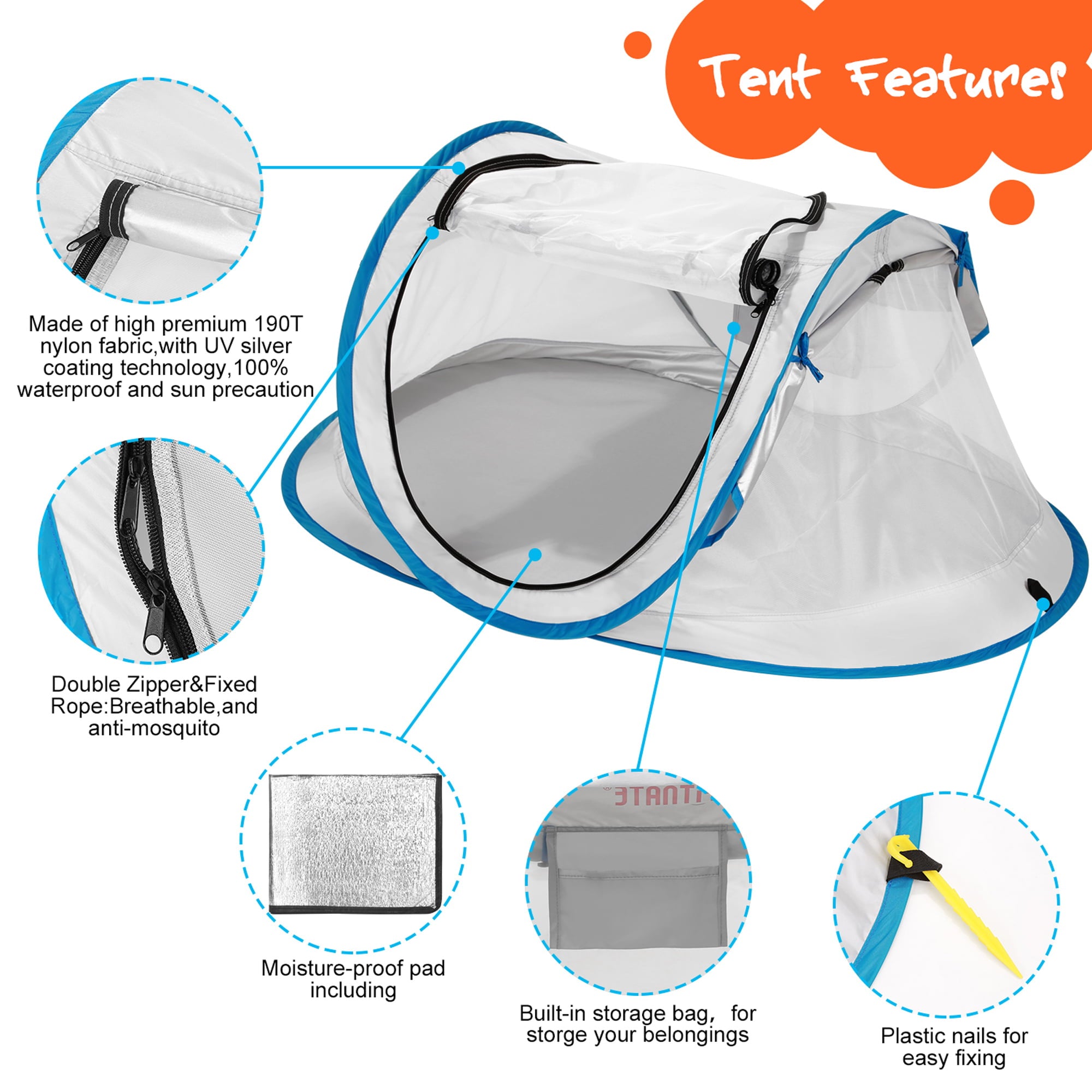 FINATE Baby Beach Tent UPF 50+UV Protection， Waterproof， Breathable and Portable， Pop Up Travel Tent Baby Mosquito Net for Beach， Garden， Camping， Hiking