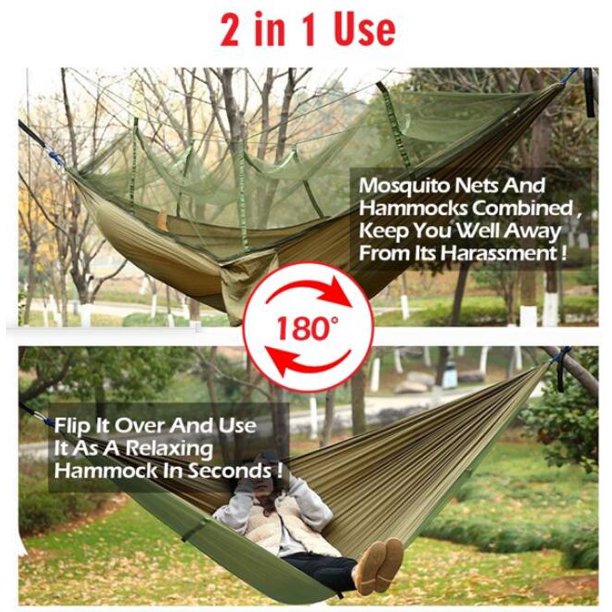 DIDADI 2 IN 1 USE Portable Hammock with Mosquito Net, Double & Single Camping Hammocks, Nylon Hammock Tent for Indoor Backpacking Hiking Travel Backyard Beach
