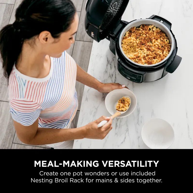 Ninja OS101 Foodi 9-in-1 Pressure Cooker and Air Fryer with Nesting Broil Rack， 5 Quart， Stainless Steel