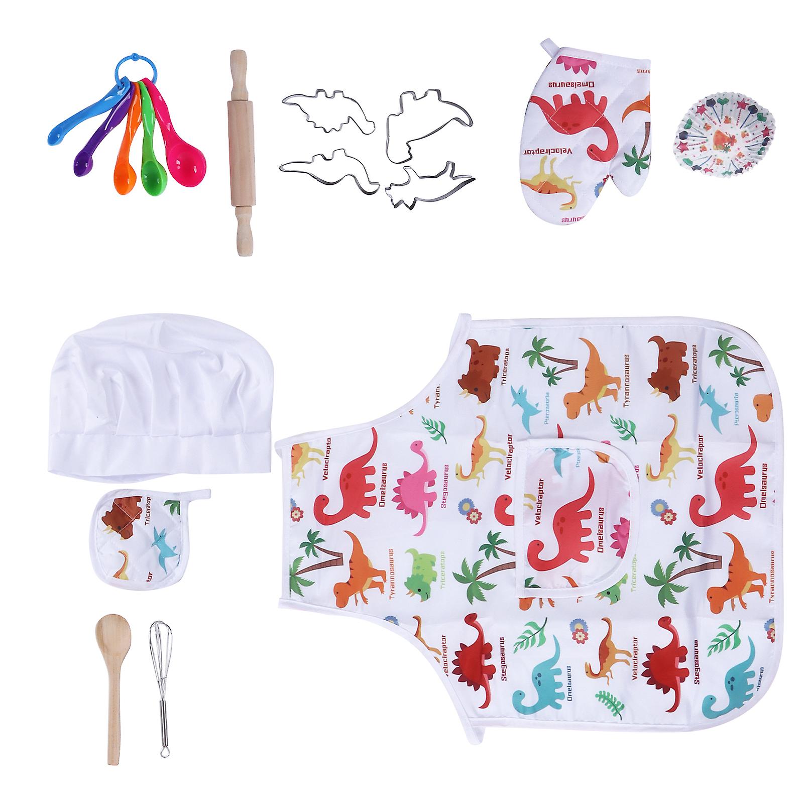 Kids Baking Chef Set Dinosaur Apron Oven Glove Chef Dress Up Kitchen Role Play Toys