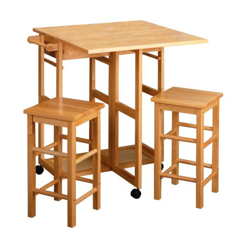 Zimtown Wood Kitchen Rolling Carts Kitchen Island Storage With 2 Stools Fold Dining Table 2 Drawers