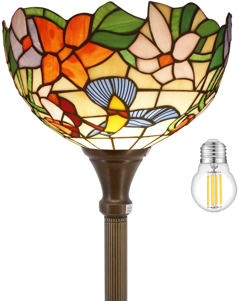 BBNBDMZ  Floor Lamp Hummingbird Amber Stained Glass Light 12X12X66 Inches Pole Torchiere Standing Corner Torch Uplight Decor Bedroom Living Room  Office S101 Series