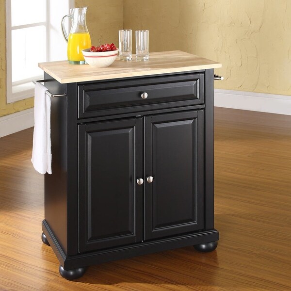 Cambridge Natural Wood Top Portable Kitchen Island in Black Finish - N/A - - 15871864