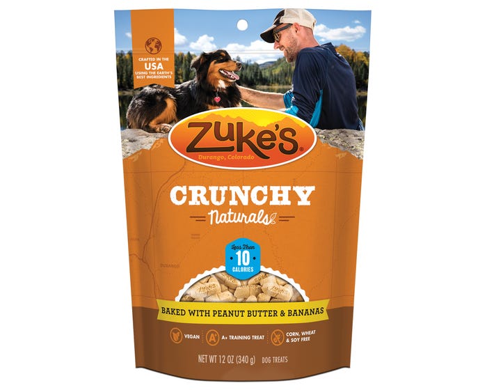 Zukes Crunchy Naturals Training Dog Treats Baked with Peanut Butter  Bananas， 12 oz. Pouch - 134265