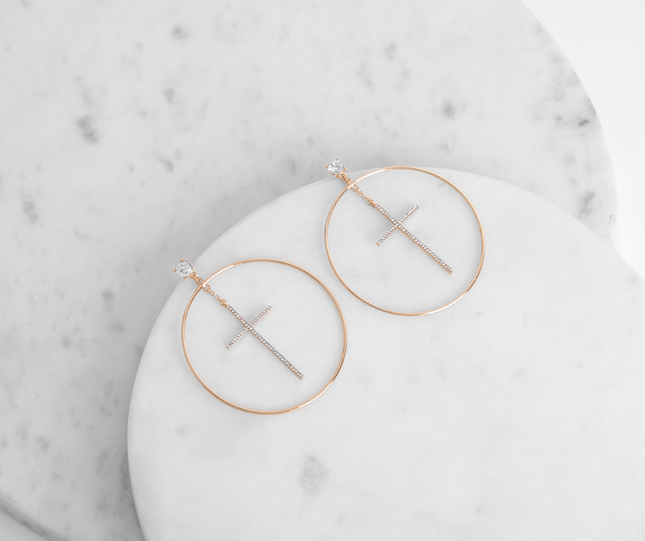 Cross Drop Hoop Earrings