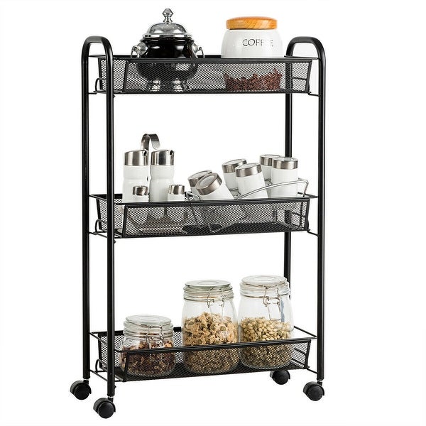 Gymax 3 Tier Rolling Storage Cart Full-Metal Basket Stand Utility Cart - - 30082196