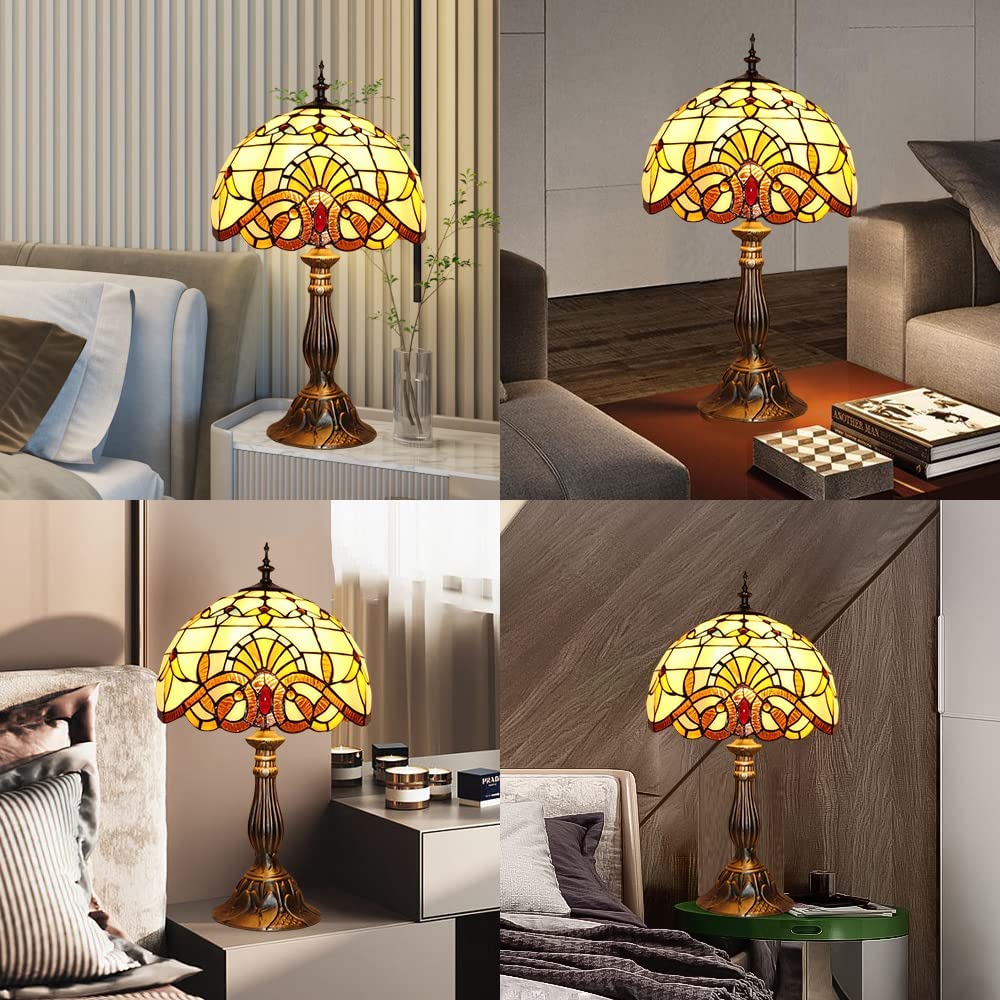 SHADY  Lamp Stained Glass Lamp 12x12x19 Inches Decorative Style Table Lamp for Living Room Bedroom with 2 LED Bulbs