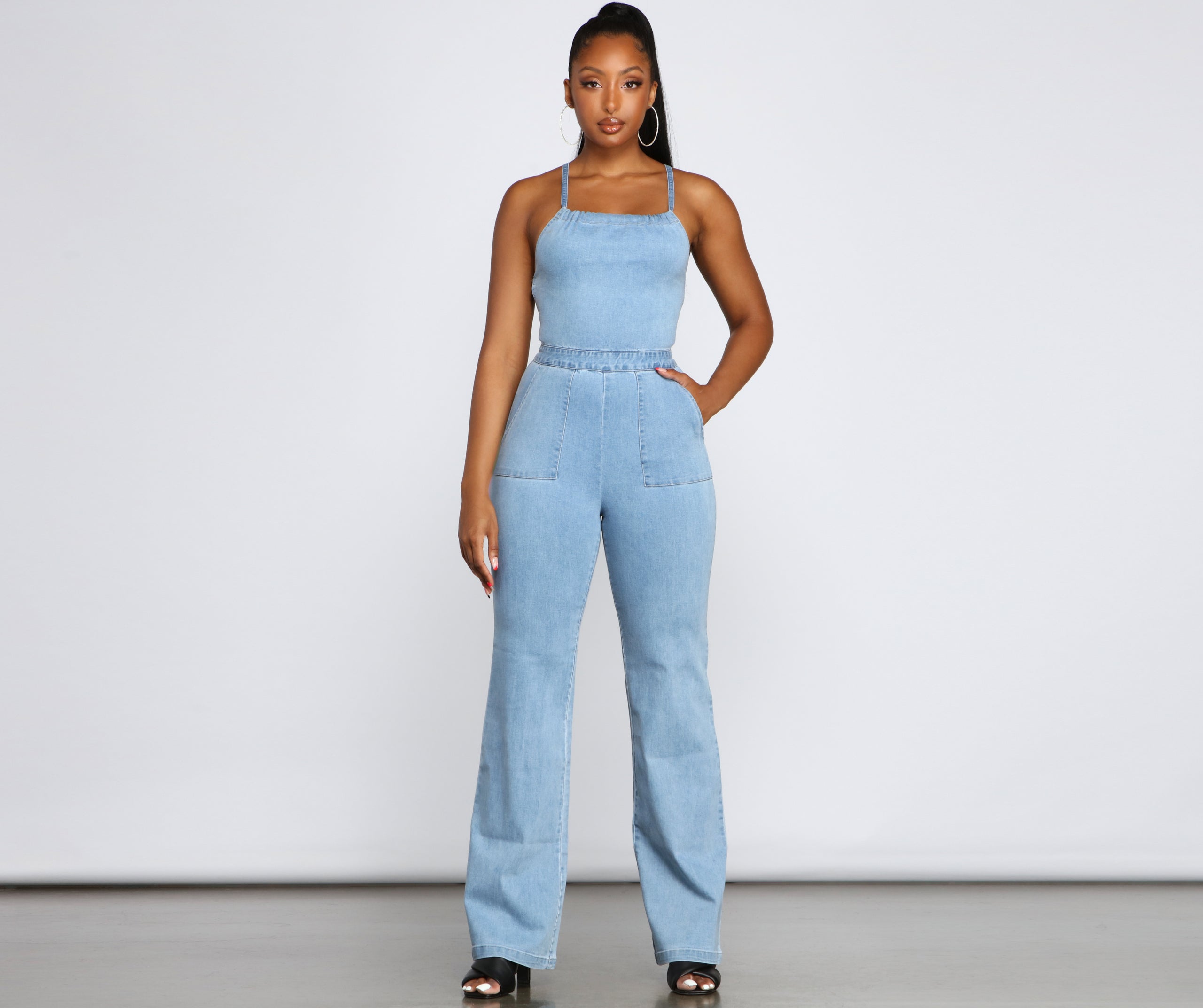 Retro Icon Lace Up Denim Jumpsuit