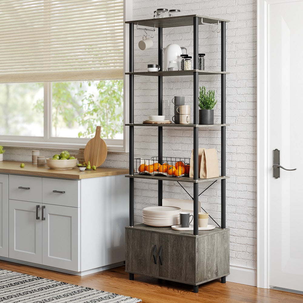 Bestier 5 Tier Kitchen Baker's Rack with Storage Cabinet Microwave Stand in Grey