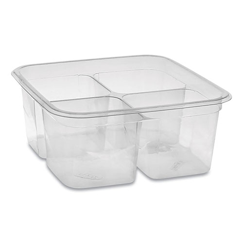 Pactiv EarthChoice PET Container Bases | 4-Compartment， 32 oz， 6.13 x 6.13 x 2.61， Clear， 360