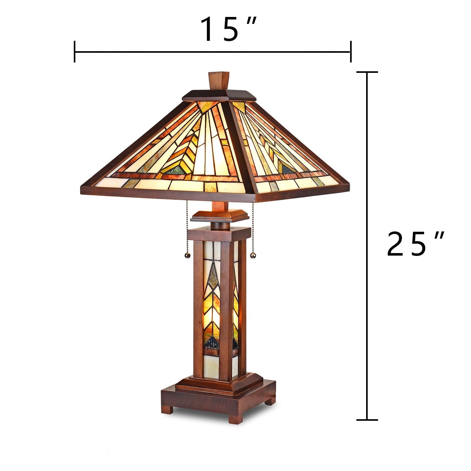 Vinplus  Table Lamp Night Light 16" Wide Handmade Stained Glass Lamp Shade 3 Light Wooden Frame Mission Style Vintage Table Lamp