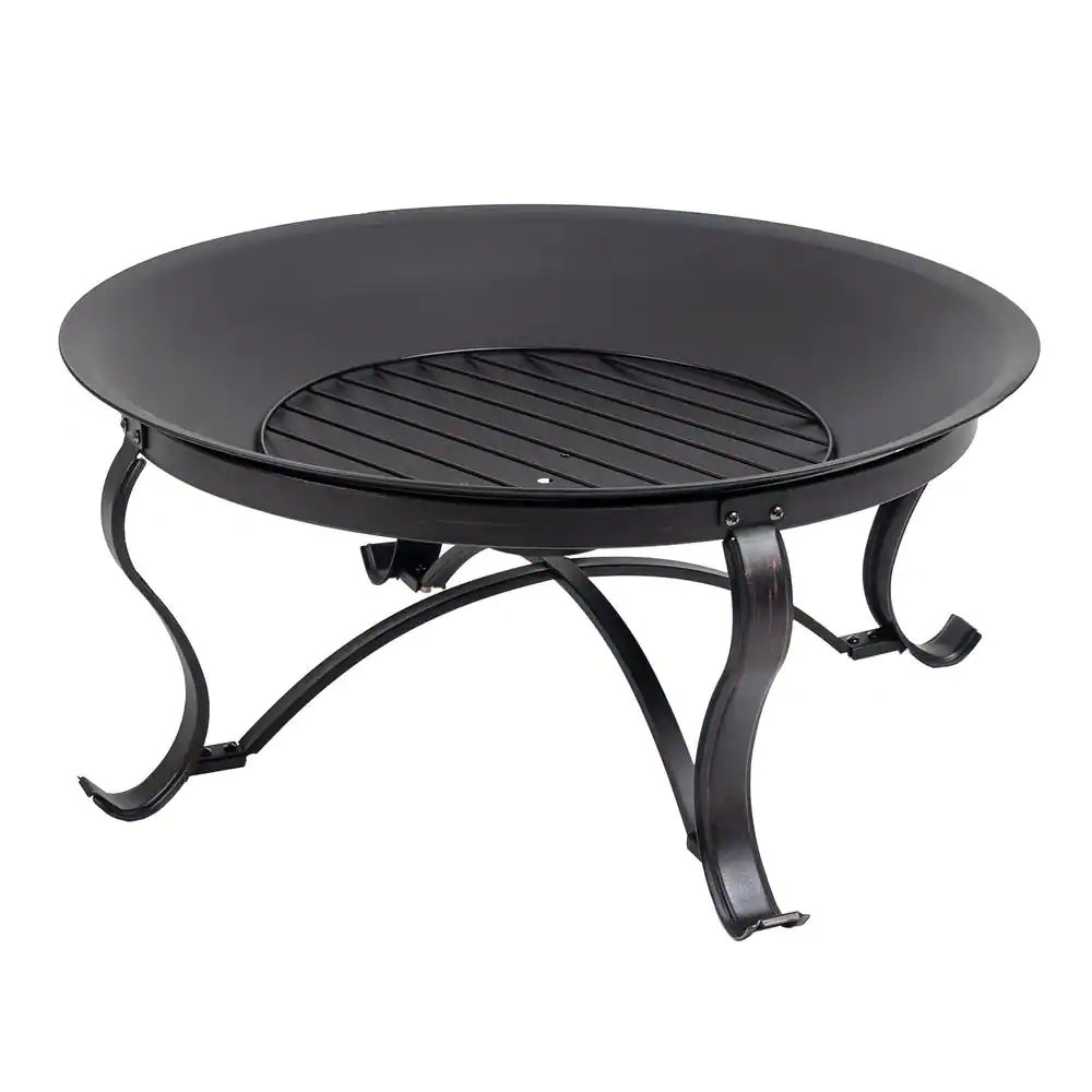 Hampton Bay OFW284R-HD Sadler 30 in. x 19 in. Round Steel Wood Burning Fire Pit in Rubbed Bronze