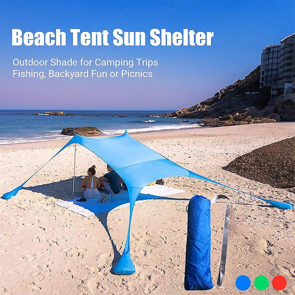 Beach Sunshade Uv Protection Shelter With Sand Anchor With Carry Bag Bench Tent For 3-5 Person Outdoor Awning Green