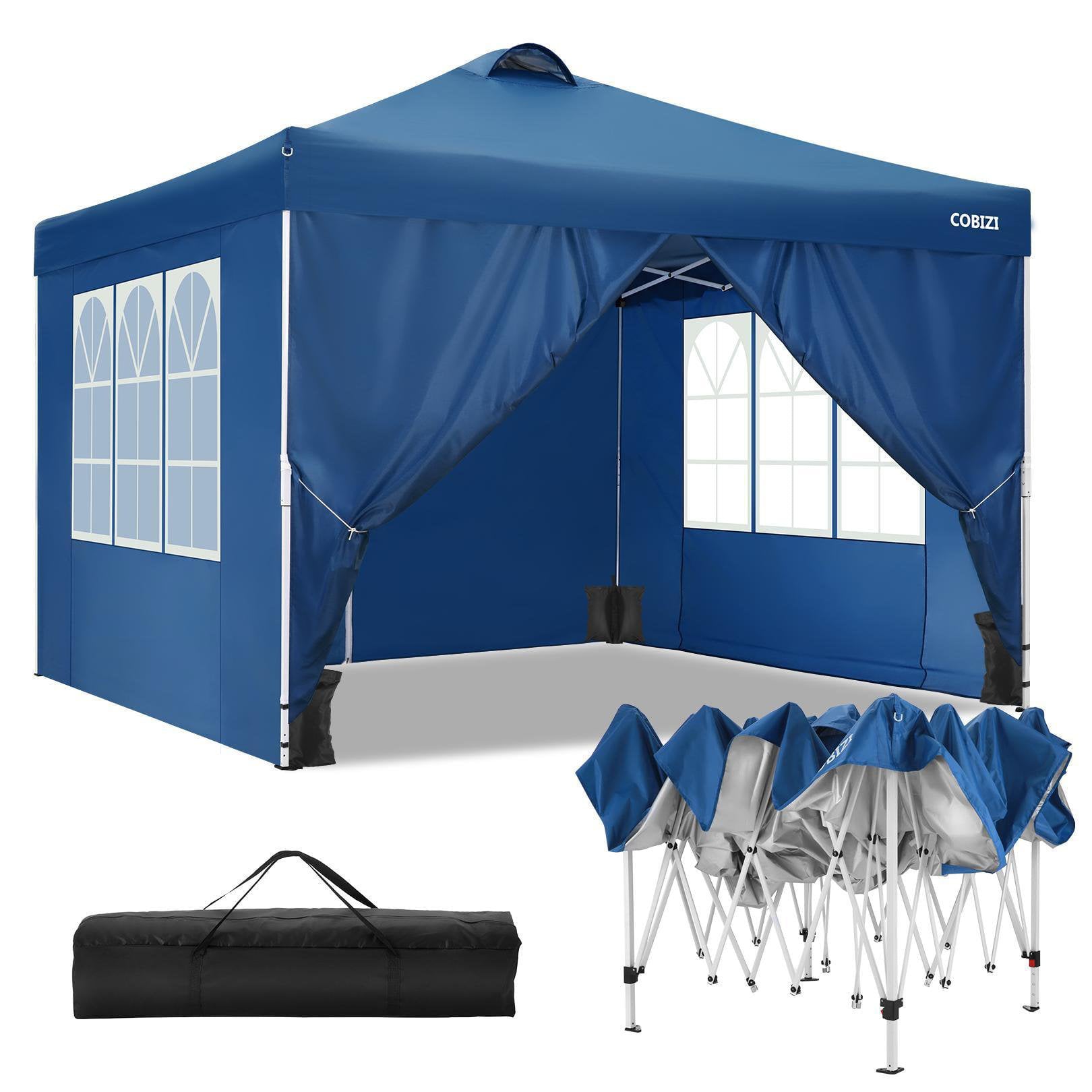 COBIZI Canopy 10' x 10' Pop Up Canopy Tent Heavy Duty Waterproof Adjustable Commercial Instant Canopy Outdoor Party Canopy with 4 Removable Sidewalls, Carry Bag, 4 Sandbags, Blue