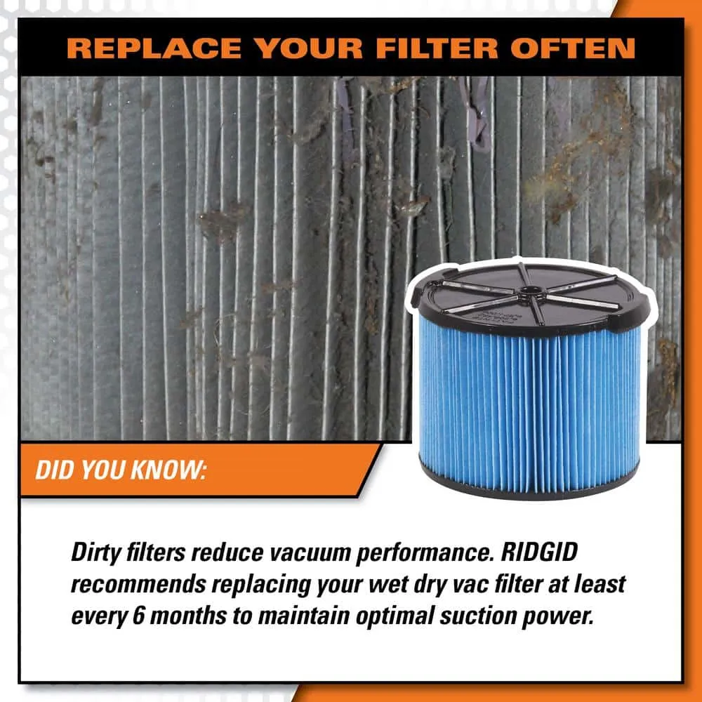 RIDGID 3-Layer Fine Dust Pleated Paper Filter for 3 to 4.5 Gallon RIDGID Wet/Dry Shop Vacuums VF3500