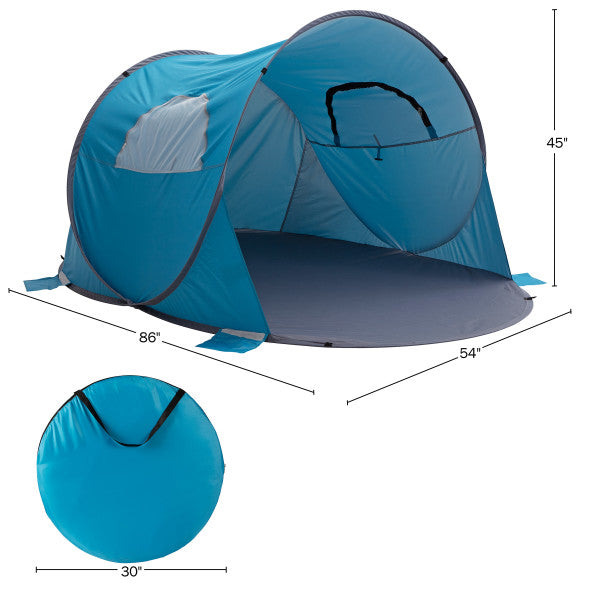 Pop Up Beach Tent with UV Protection and Ventilation Windows – Water and Wind Resistant Sun Shelter for Camping， Fishing， or Play by Wakeman (Blue)