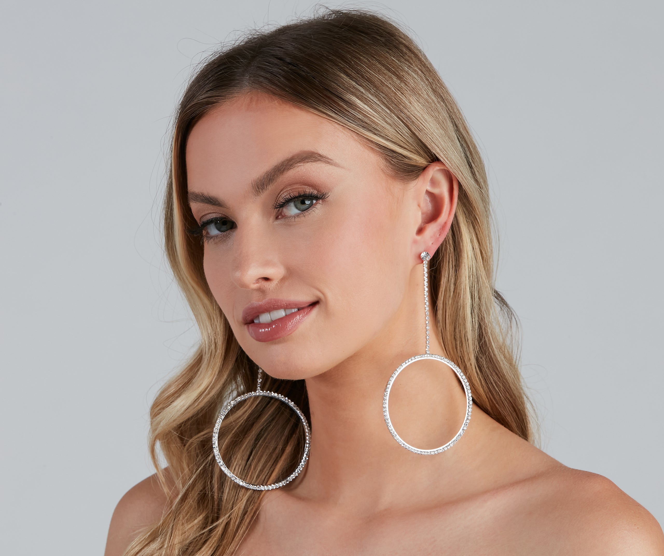 Big Glam Rhinestone Linear Hoop Earrings