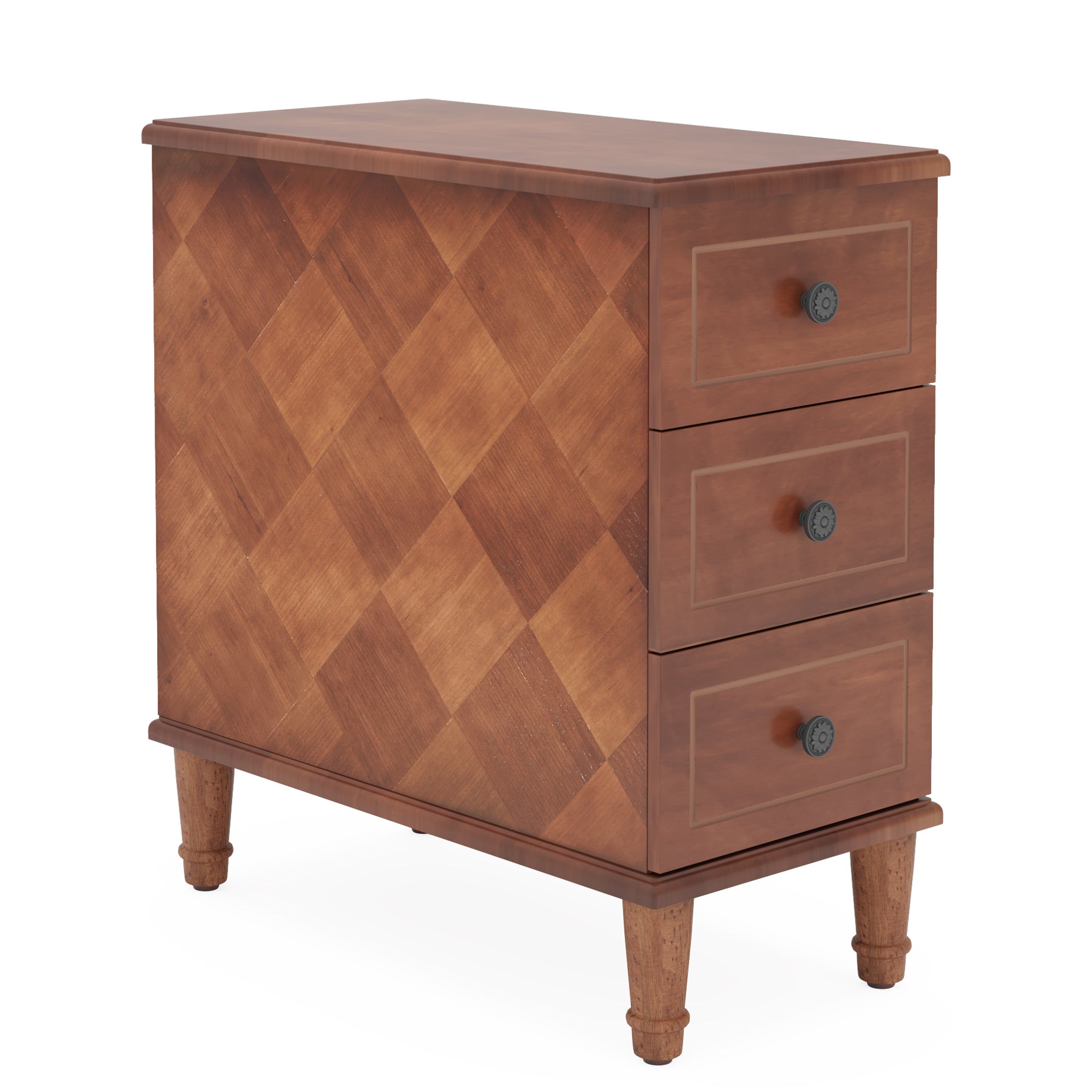 Wood Nightstand, Fully Assembled Narrow Side Table with 3 Drawers