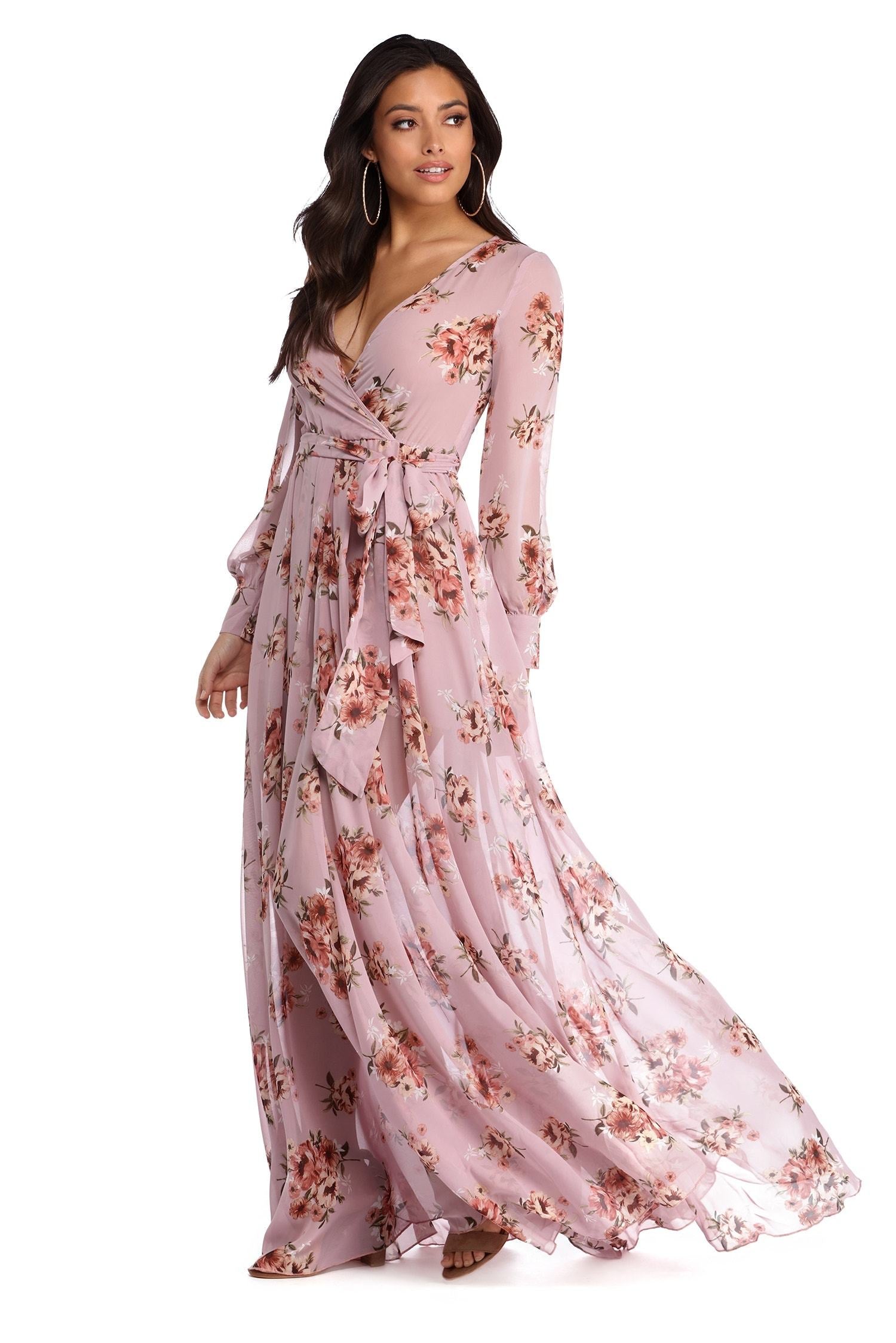 Jennifer Floral Wrap Chiffon Dress