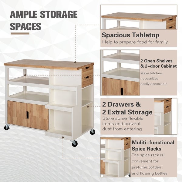 Portable Kitchen Cart Wood Top Kitchen Trolley with Drawers - - 36714296