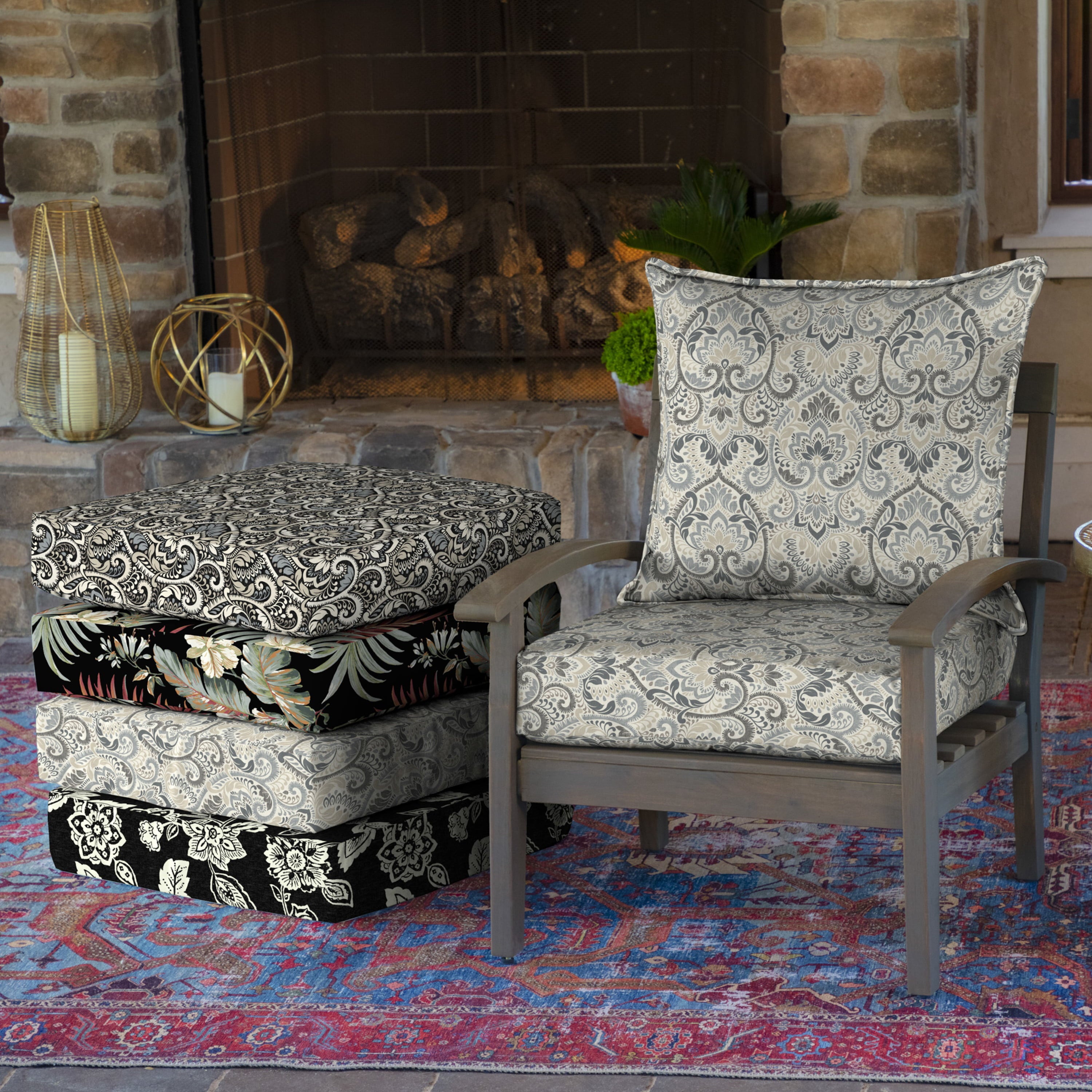 Arden Selections Outdoor Deep Seating Cushion Set 24 x 24， Neutral Aurora Damask