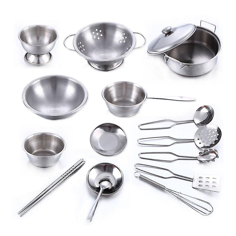 900c Stainless Steel Kids House Kitchen Toys Cooking Cookware Pots Pans Pretend Play Playset Utensils