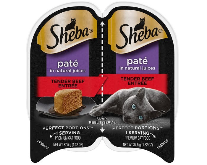 SHEBA Wet Cat Food Pate， Tender Beef Entree， 2.6 oz. Cans， 24 Count