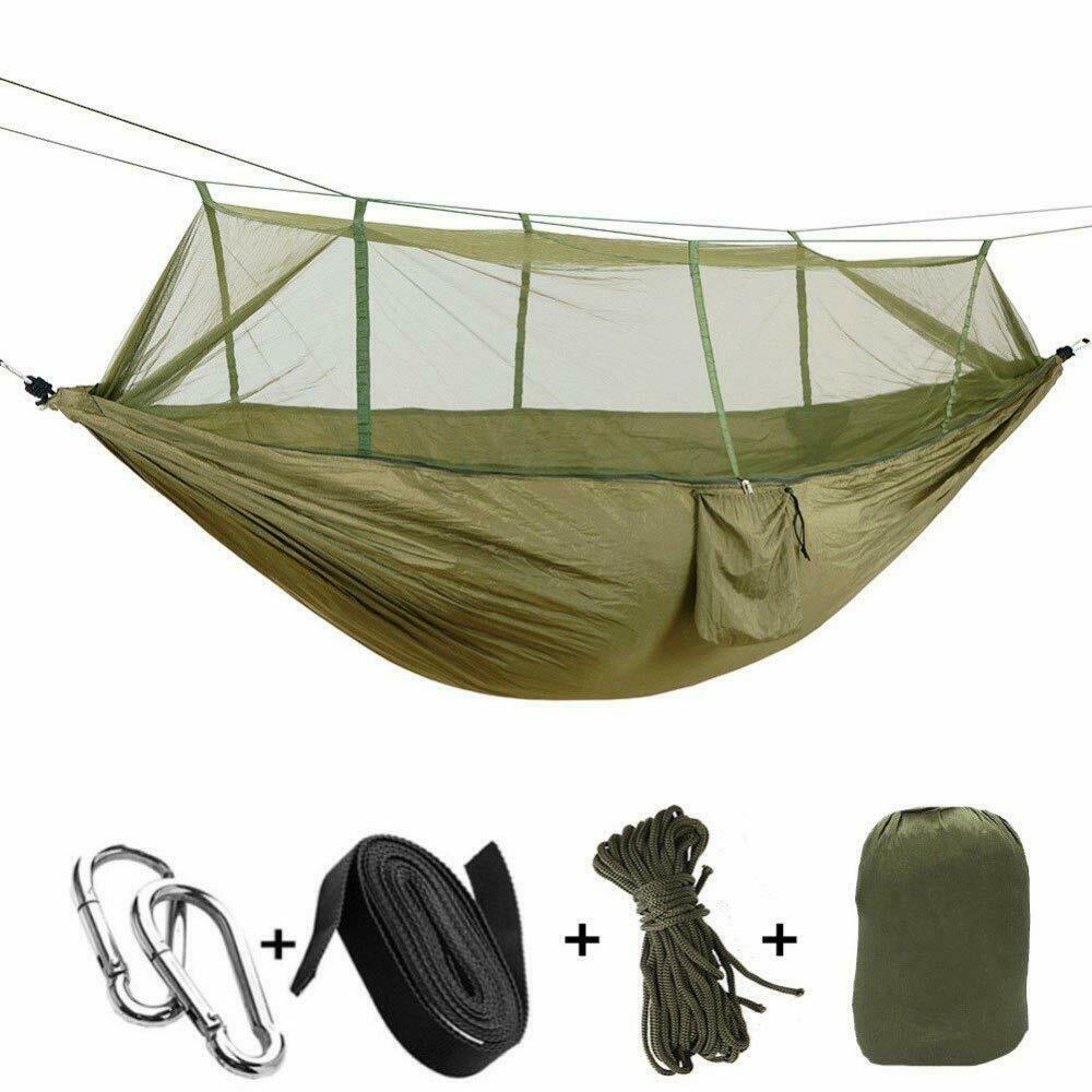 660lbs Double Camping Hammock with Removable Mosquito Net Portable Parachute Nylon Hammock Jungle Explorer Double Bug Net Camping Hammock for Hiking ing Beach Backyard Travel,Army Green