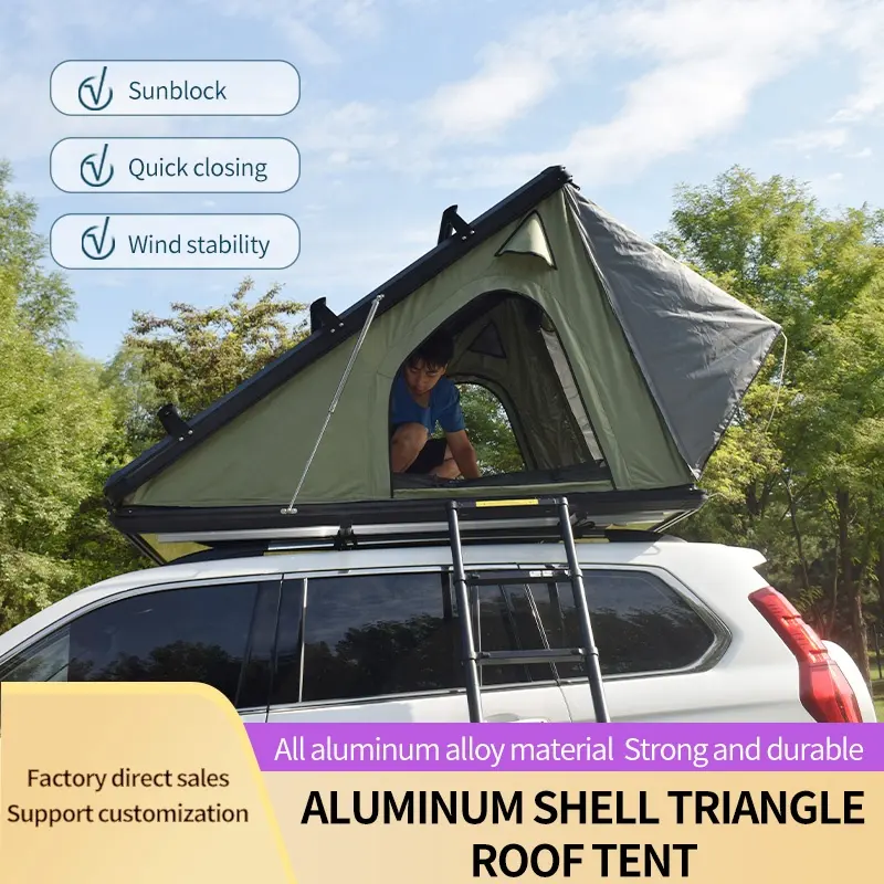 Aluminum oy car rooftop tent waterproof roof top tent triangle 3 4 person camping outdoor hard shell rooftop tent