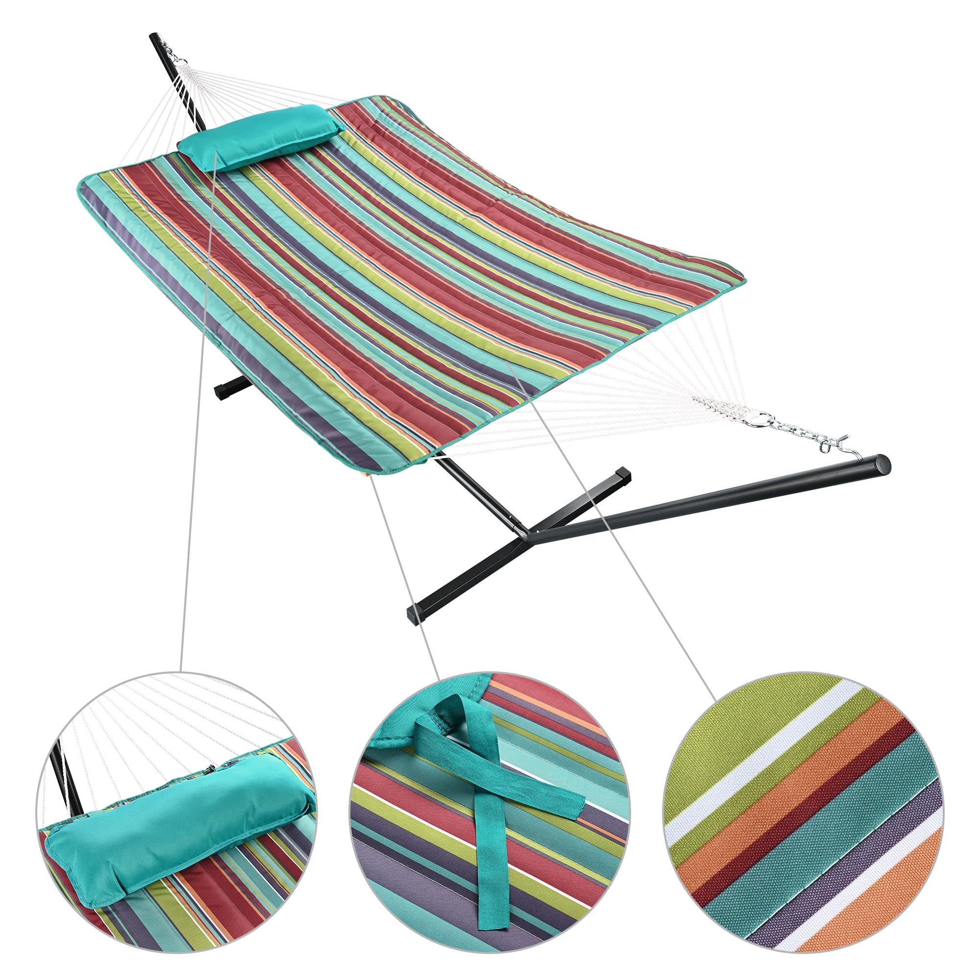 Hammock with Stand for 2 Person with Carrying Case 500Lbs Quilted Outdoor Patio