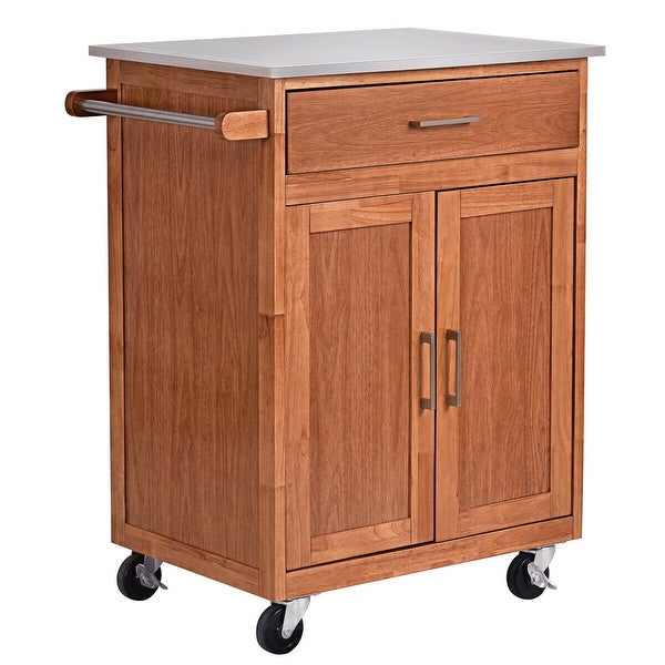 Wooden Kitchen Rolling Storage Cabinet with Stainless Steel Top - 26