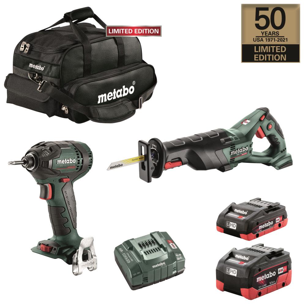 Metabo 50th Anniversary 18V Brushless Cordless Reciprocating Saw and Impact Driver Combo Kit