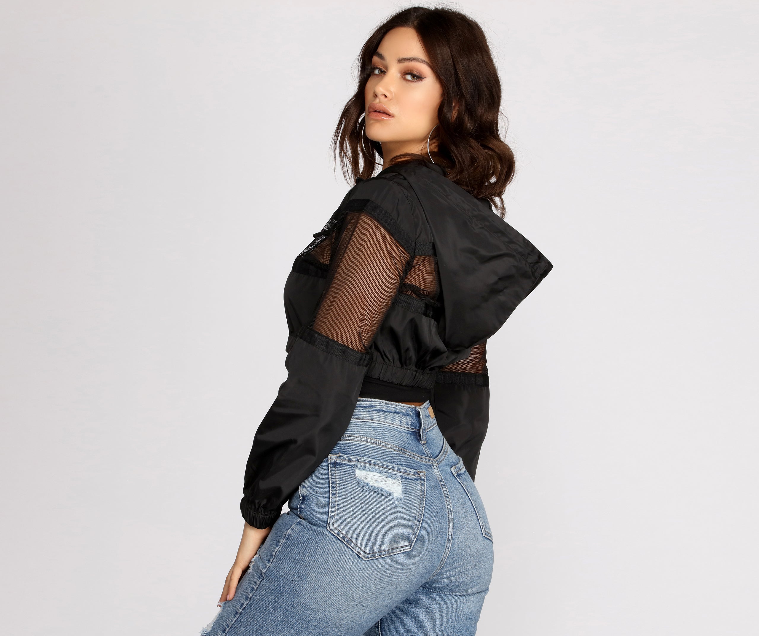 In The Sheer Mesh Nylon Cropped Jacket