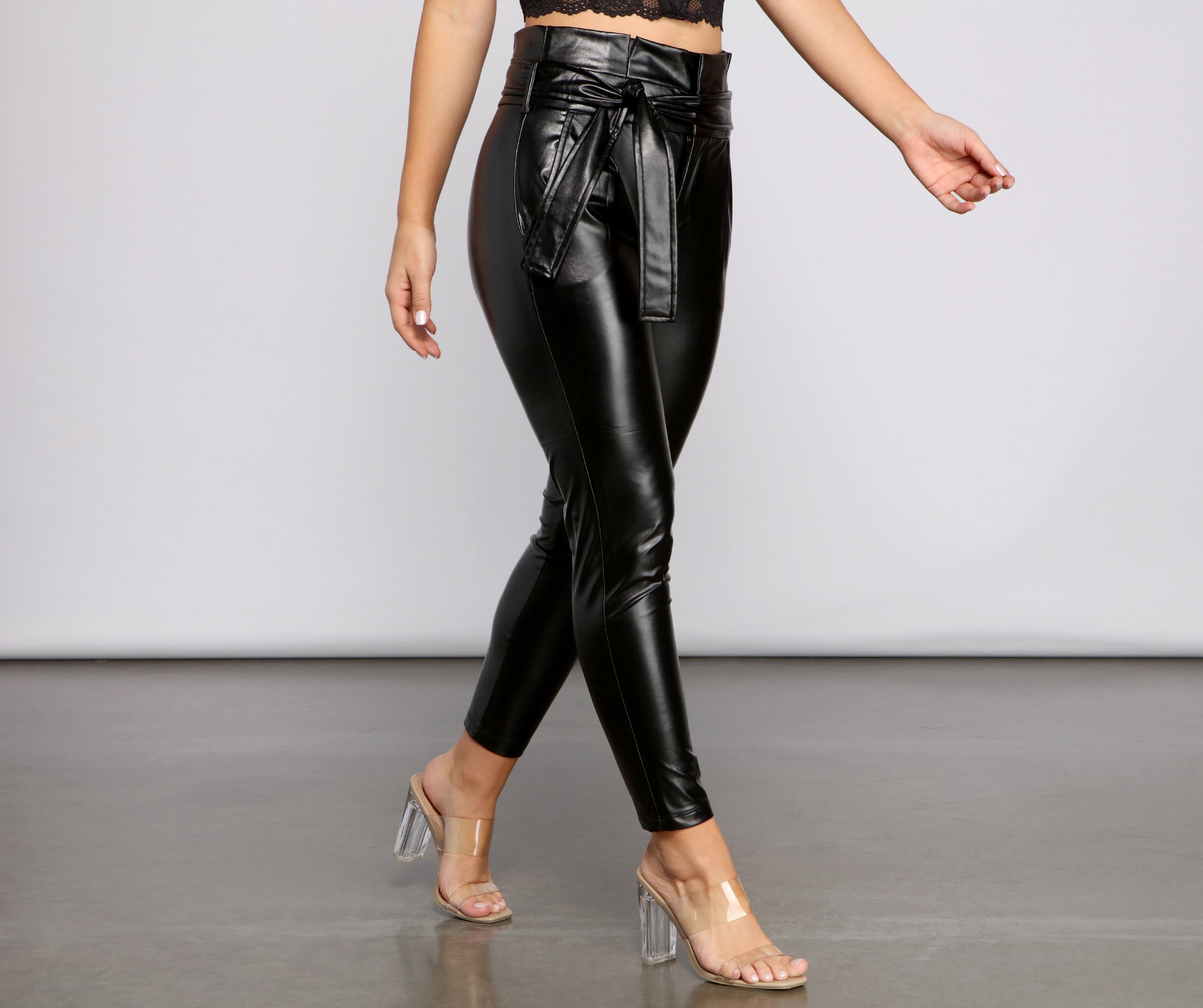 High Waist Faux Leather Paperbag Pants