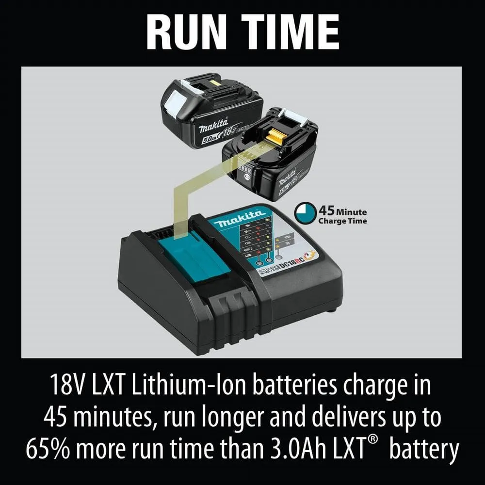 Makita 18-Volt LXT Battery and Rapid Optimum Charger Starter Pack (5.0Ah) with bonus 18V LXT Oscillating Multi-Tool BL1850BDC2XMT03