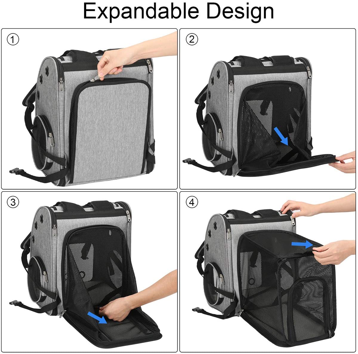 Expandable Pet Carrier Backpack for Cats, Dogs and Small Animals, Portable Pet Travel Carrier, Super Ventilated Design, Airline Approved, Ideal for Traveling/Hiking /Camping