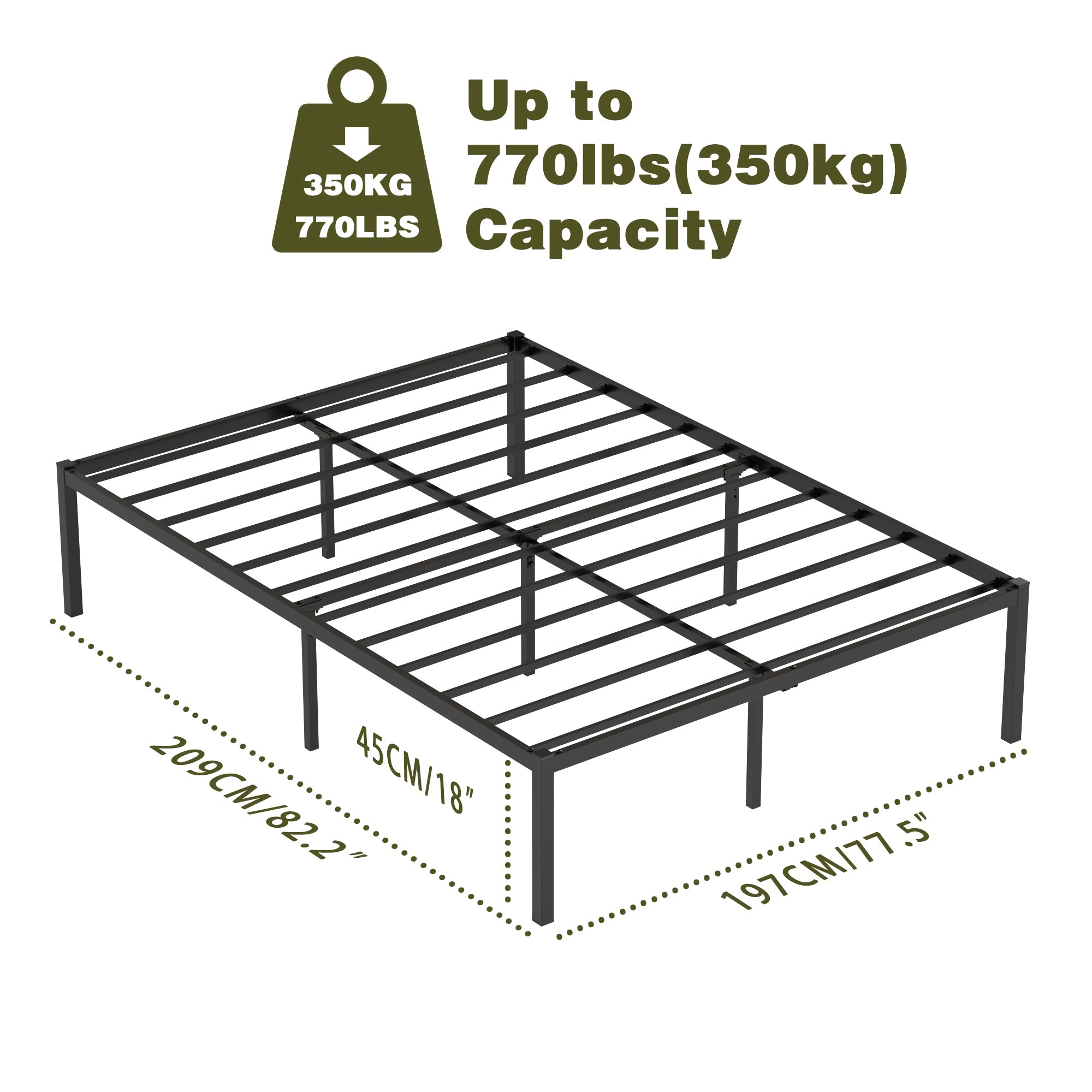 Yoneston 18" King Size Steel Platform Bed Frame for Kids Students with Under-Bed Storage