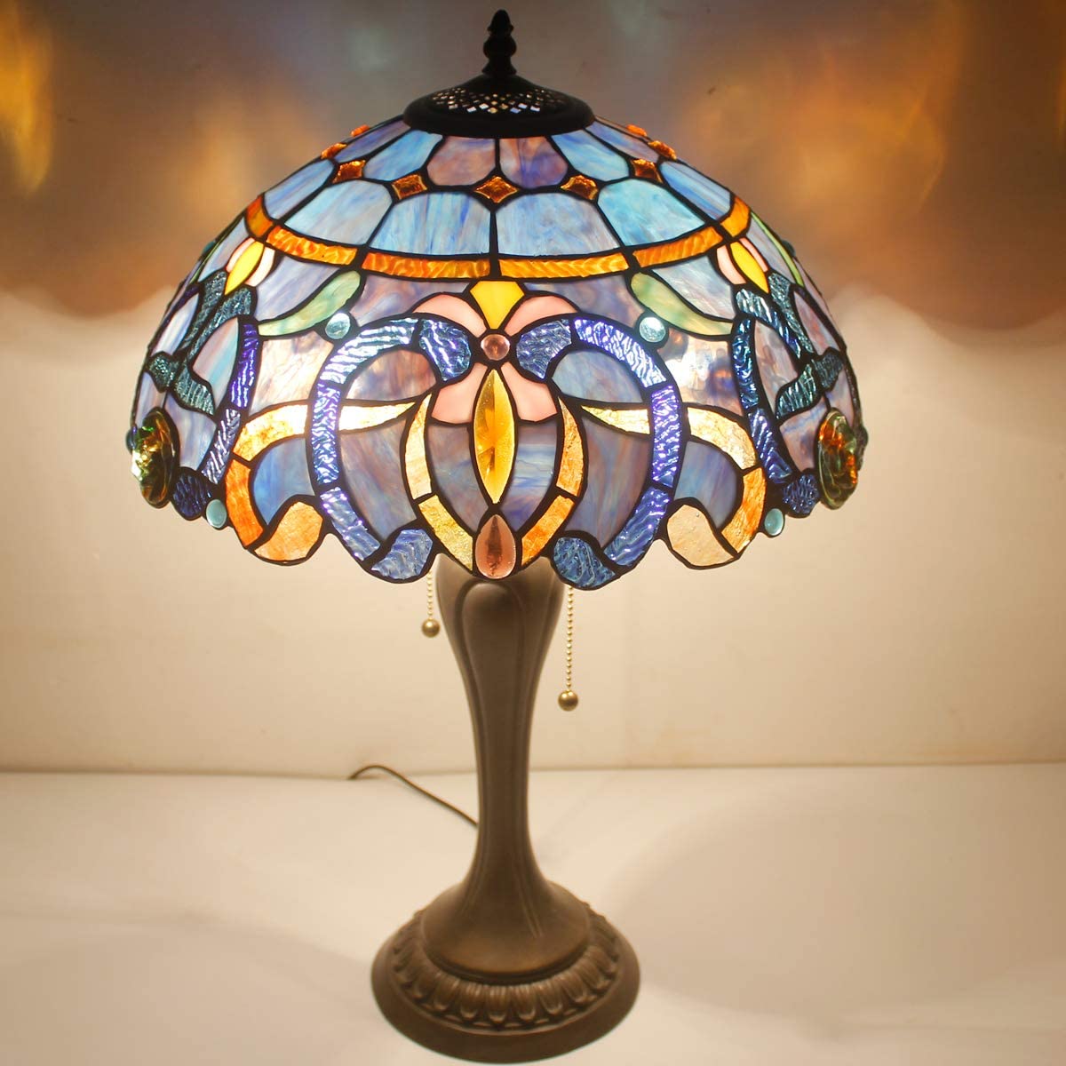 GEDUBIUBOO  Lamp Blue Purple Cloud Stained Glass Style Table Lamp 16X16X24 Inches Desk Bedside Reading Light Metal Base Decor Bedroom Living Room  Office S558 Series