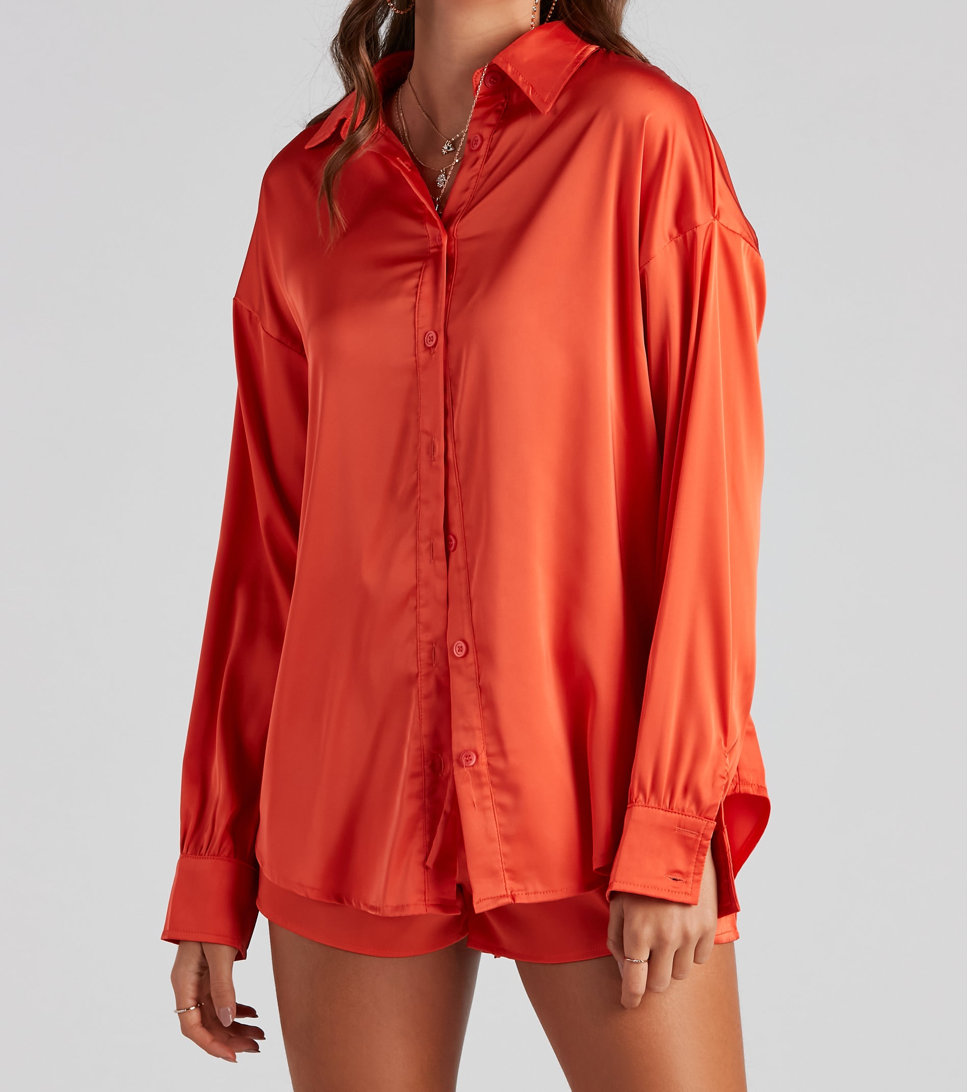 Stylishly Sleek Satin Button Down Top