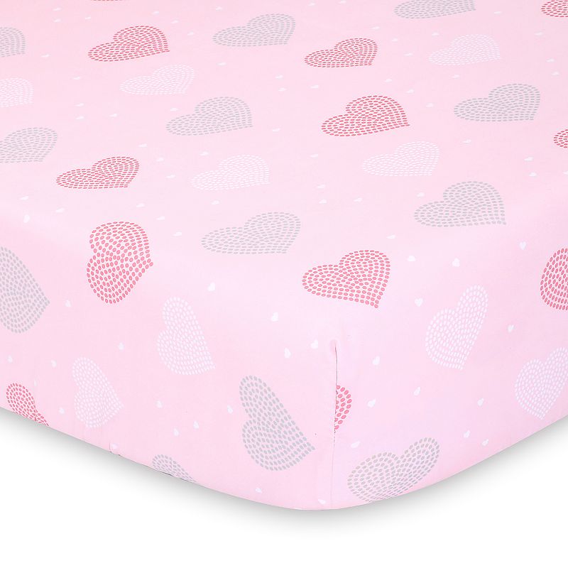 The Peanutshell 2 Pack Pink Elephants and Hearts Fitted Crib Sheets
