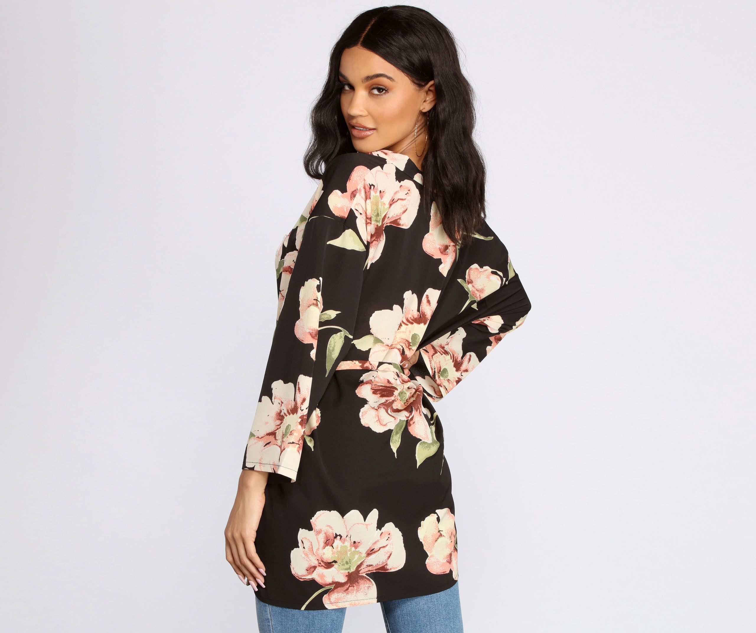 Wildflower Floral Belted Kimono