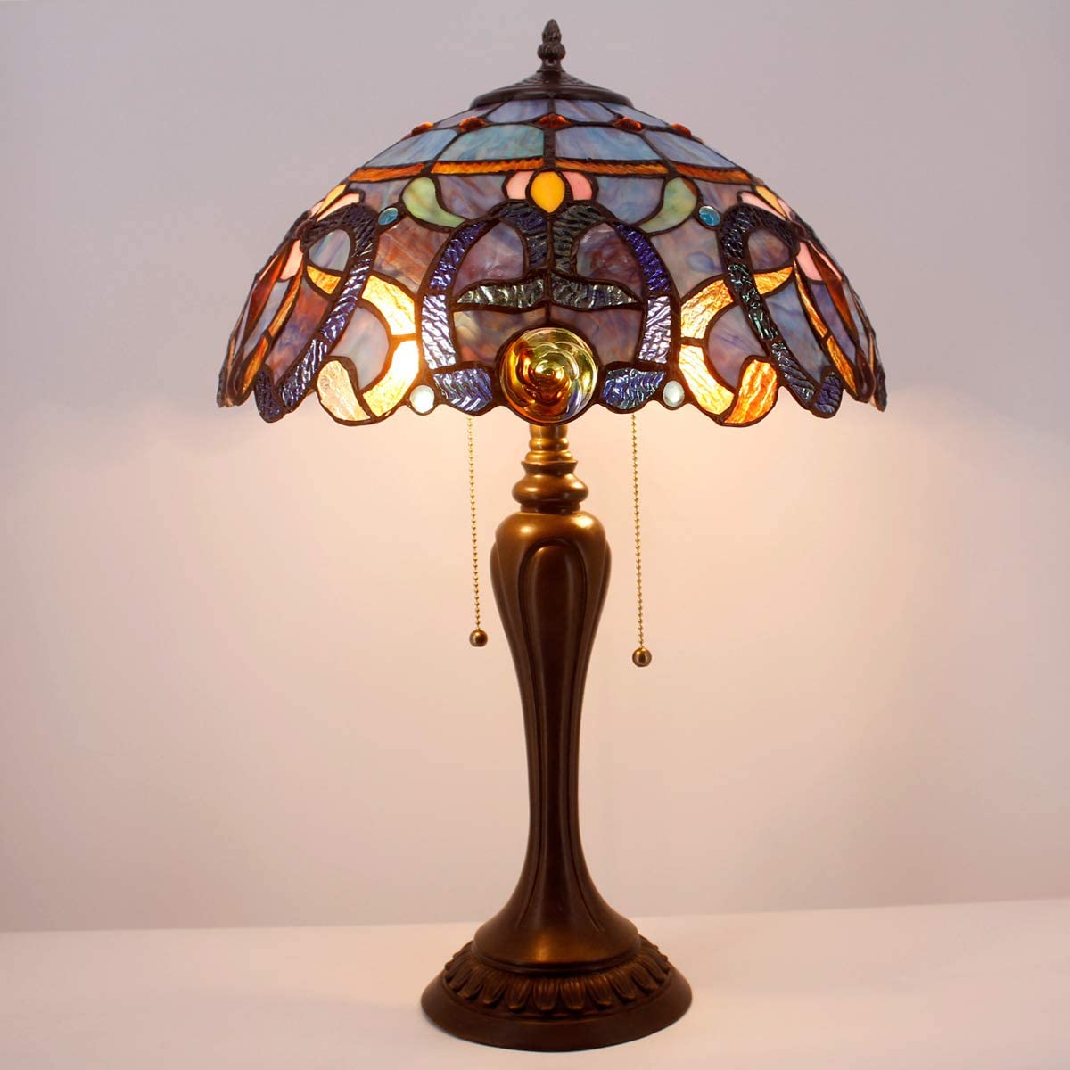GEDUBIUBOO  Lamp Blue Purple Cloud Stained Glass Style Table Lamp 16X16X24 Inches Desk Bedside Reading Light Metal Base Decor Bedroom Living Room  Office S558 Series