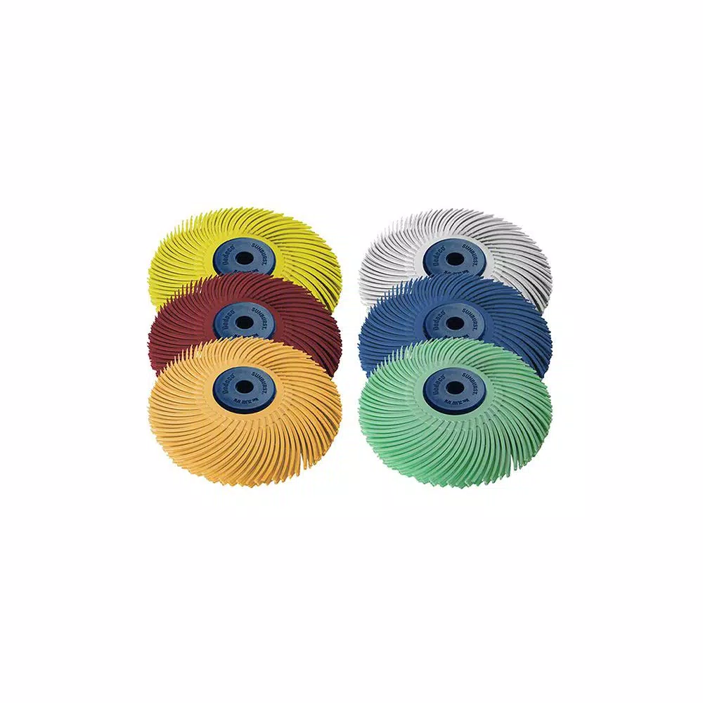 Dedeco Sunburst 3 in. x 1/4 in. 3-Ply Radial Discs Assortment Arbor Thermoplastic Cleaning and Polishing Tool (6-Piece) and#8211; XDC Depot