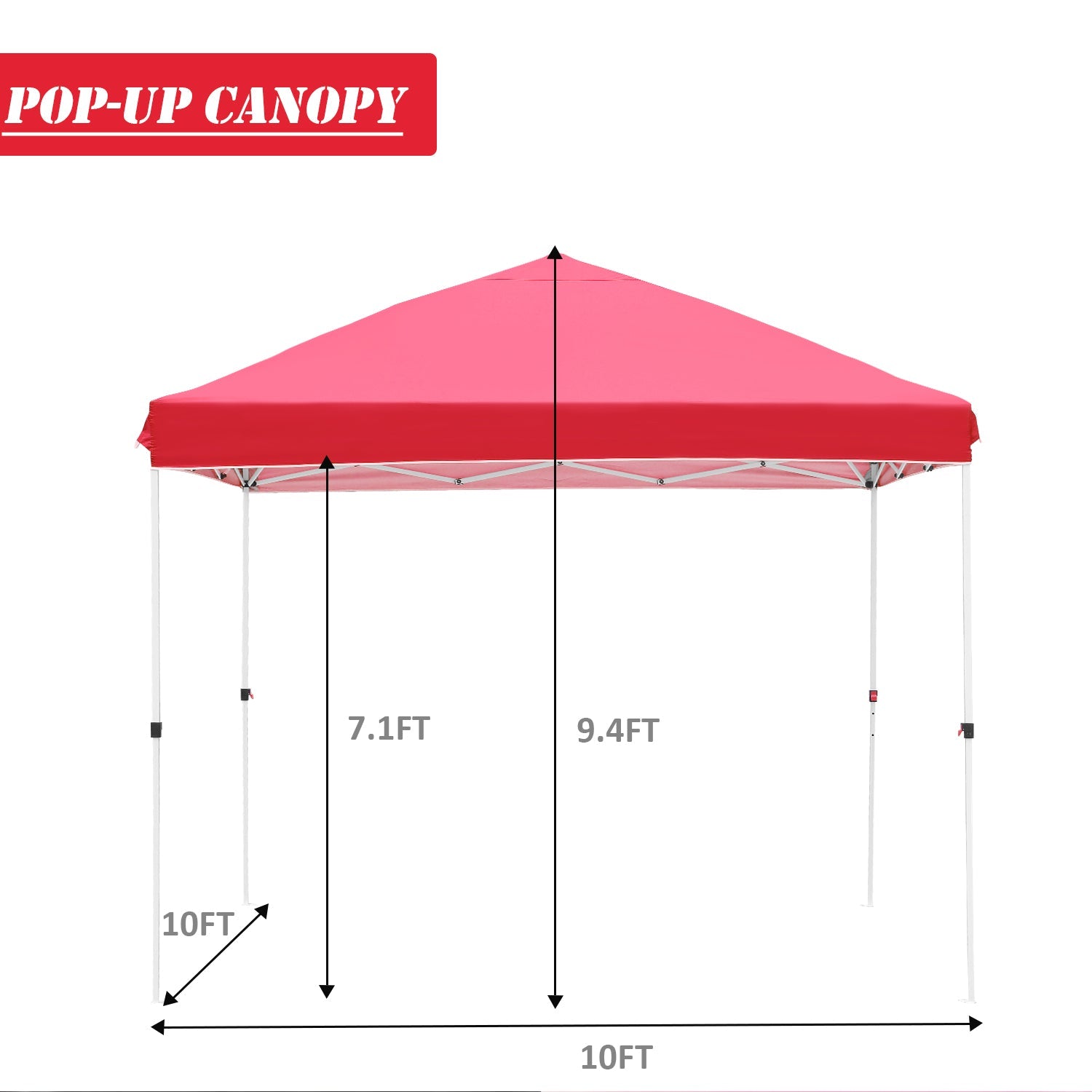 Ainfox 10' x 10' Pop up Canopy Tent Outside Canopy, One Push Tent Canopy with Wheeled Carry Bag, Extra 8 Stakes and 4 Ropes,Red