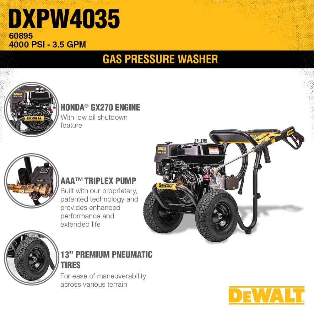 DEWALT 4000 PSI 3.5 GPM Gas Cold Water Pressure Washer with HONDA GX270 Engine (49-State) DXPW4035