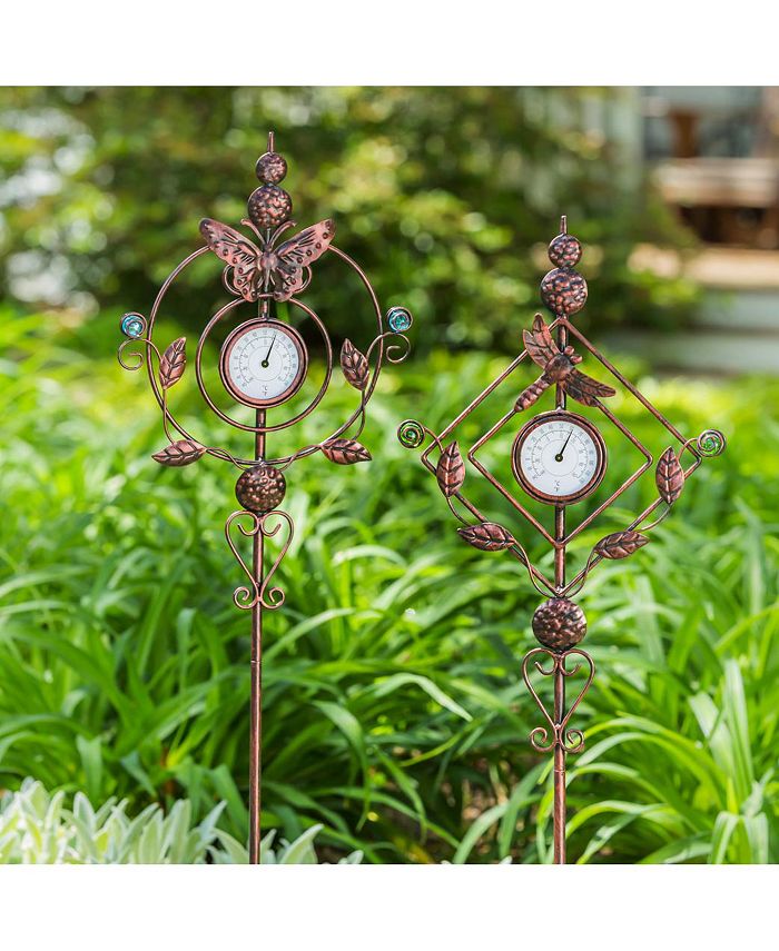 Evergreen Flag Beautiful Butterfly Thermometer Garden Stake - 9 x 32 x 1 Inches