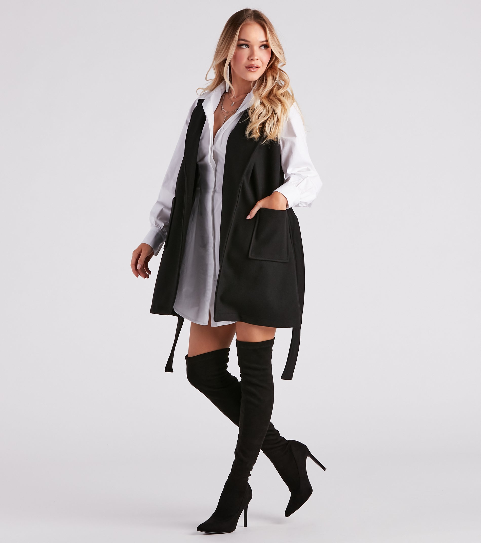 Chill Day Faux Wool Belted Vest