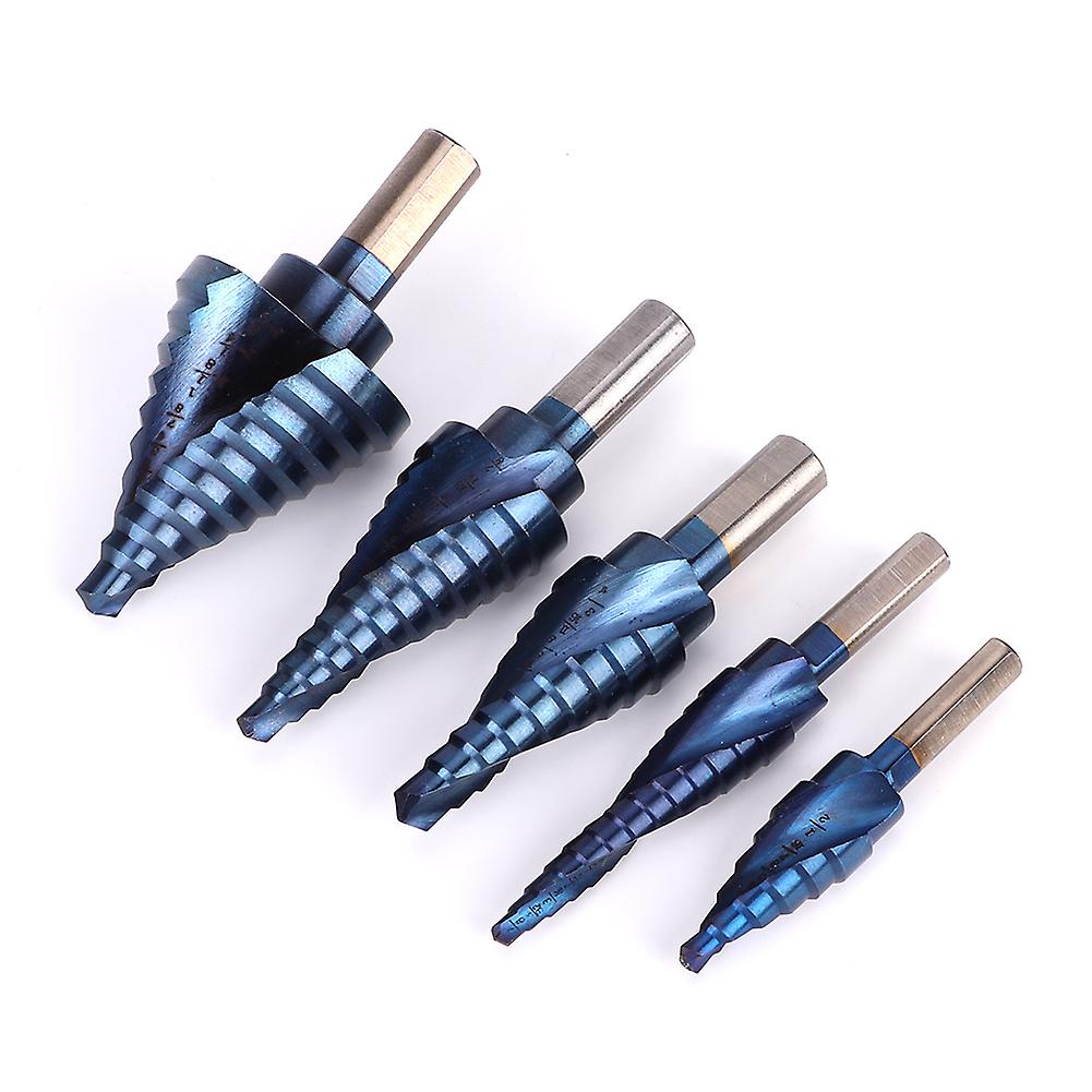 5pcs Step Drill Set Triangle Shank Spiral Groove Plating Deburring Chamfering Tools